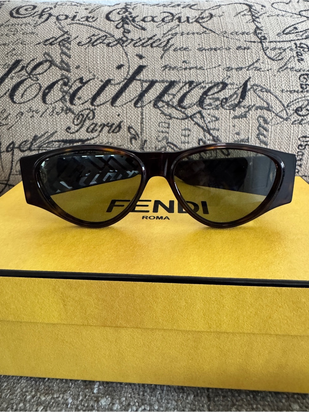 Fendi Brown Tortoiseshell Frame Sunglasses with Green Lenses